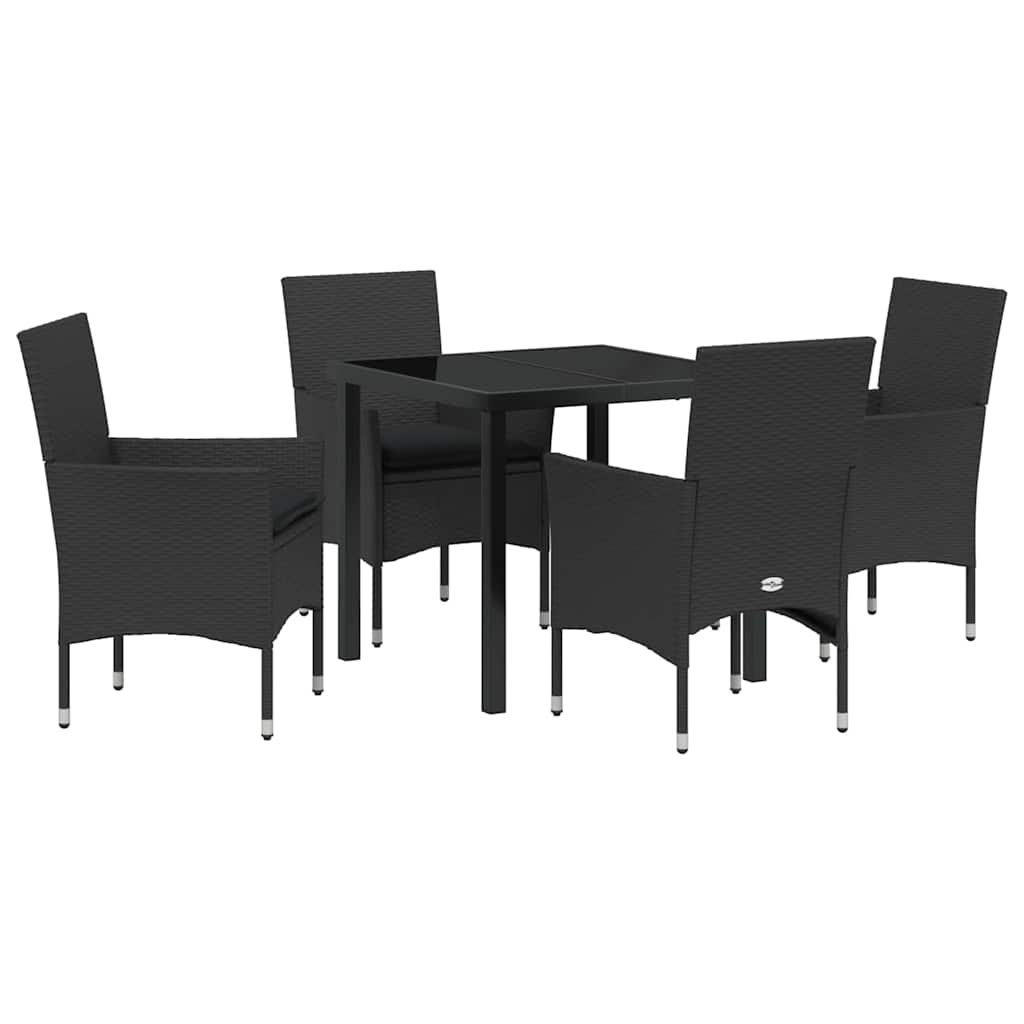 Σέτ φαγητού για κήπο με μαξιλάρι 5 pcs Μαύρο συνθετικό ρατάν - Pakobazaar