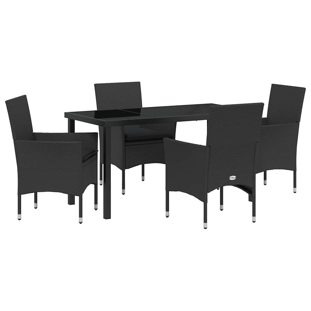 Σέτ φαγητού για κήπο με μαξιλάρι 5 pcs Μαύρο συνθετικό ρατάν - Pakobazaar