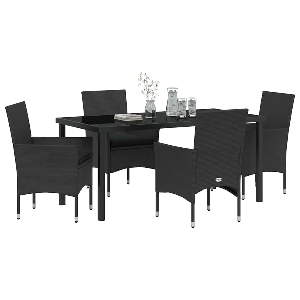 Σέτ φαγητού για κήπο με μαξιλάρι 5 pcs Μαύρο συνθετικό ρατάν - Pakobazaar