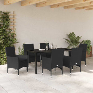Σέτ φαγητού για κήπο με μαξιλάρι 7 pcs Μαύρο συνθετικό ρατάν - Pakobazaar