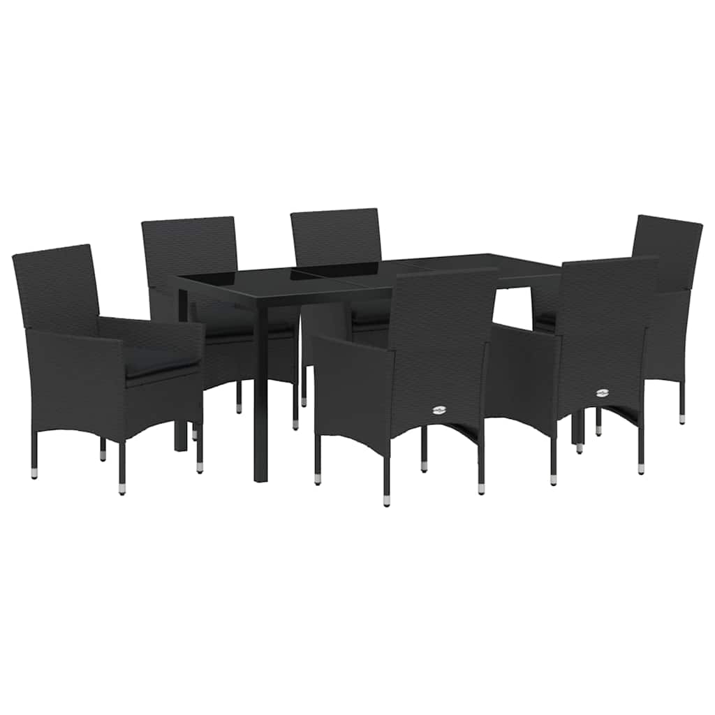 Σέτ φαγητού για κήπο με μαξιλάρι 7 pcs Μαύρο συνθετικό ρατάν - Pakobazaar