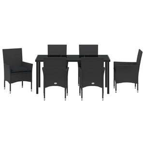 Σέτ φαγητού για κήπο με μαξιλάρι 7 pcs Μαύρο συνθετικό ρατάν - Pakobazaar