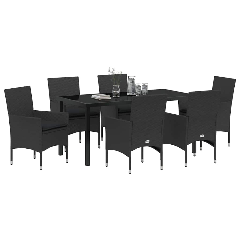 Σέτ φαγητού για κήπο με μαξιλάρι 7 pcs Μαύρο συνθετικό ρατάν - Pakobazaar