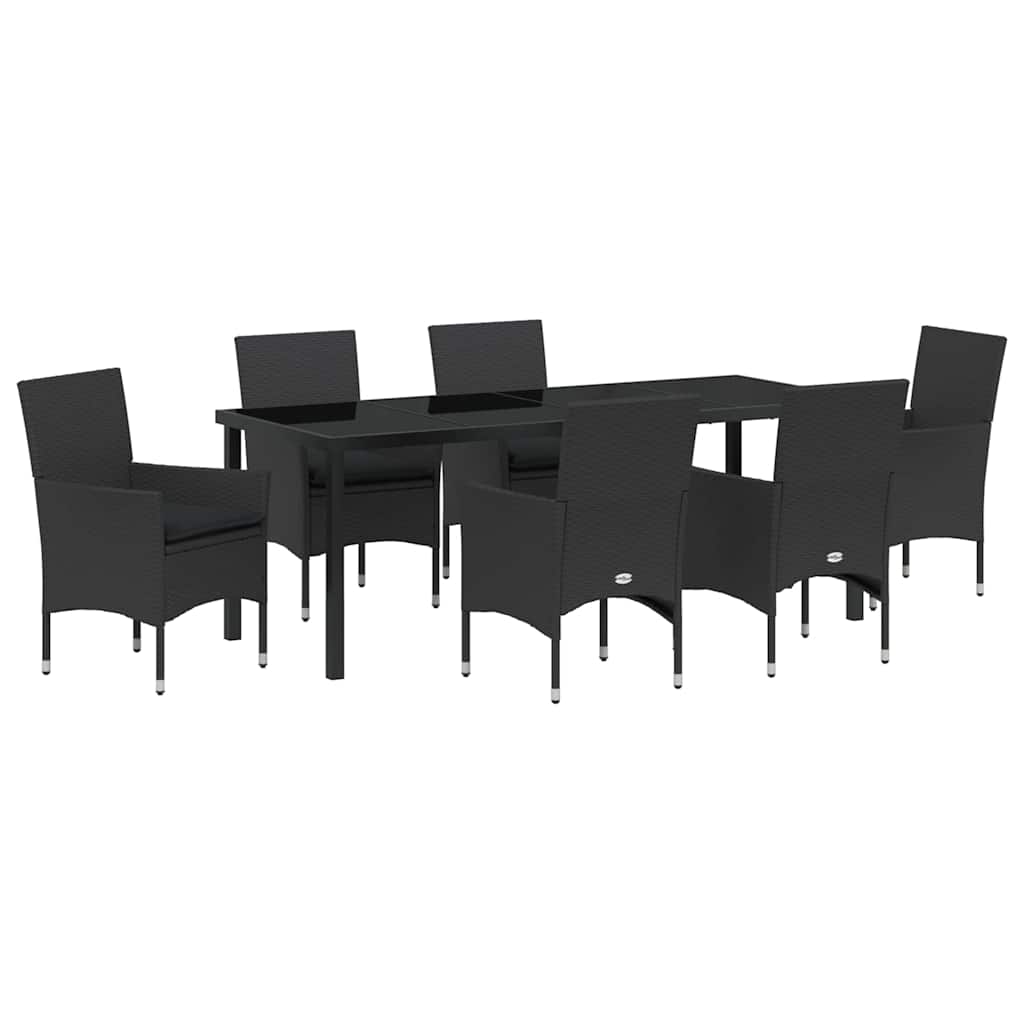 Σέτ φαγητού για κήπο με μαξιλάρι 7 pcs Μαύρο συνθετικό ρατάν - Pakobazaar