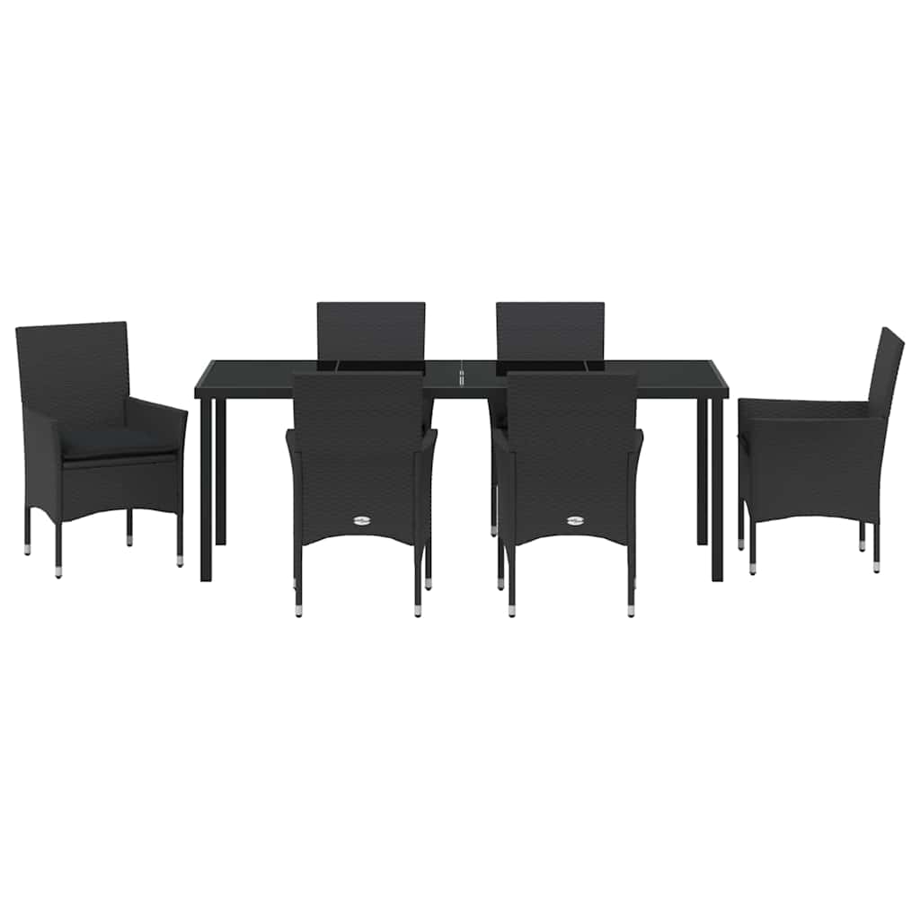 Σέτ φαγητού για κήπο με μαξιλάρι 7 pcs Μαύρο συνθετικό ρατάν - Pakobazaar