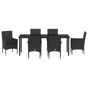 Σέτ φαγητού για κήπο με μαξιλάρι 7 pcs Μαύρο συνθετικό ρατάν - Pakobazaar