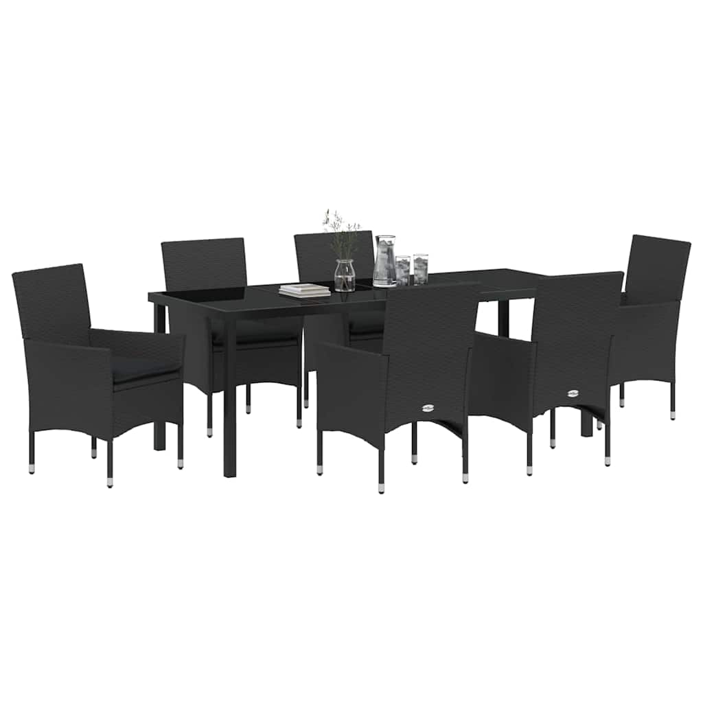 Σέτ φαγητού για κήπο με μαξιλάρι 7 pcs Μαύρο συνθετικό ρατάν - Pakobazaar