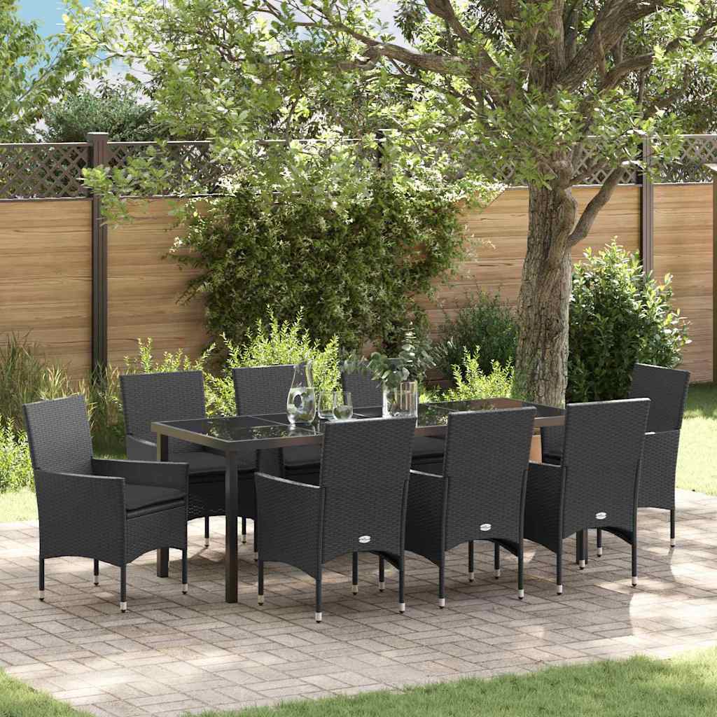 Σέτ φαγητού για κήπο με μαξιλάρι 9 pcs Μαύρο συνθετικό ρατάν - Pakobazaar