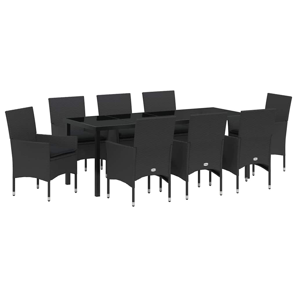 Σέτ φαγητού για κήπο με μαξιλάρι 9 pcs Μαύρο συνθετικό ρατάν - Pakobazaar