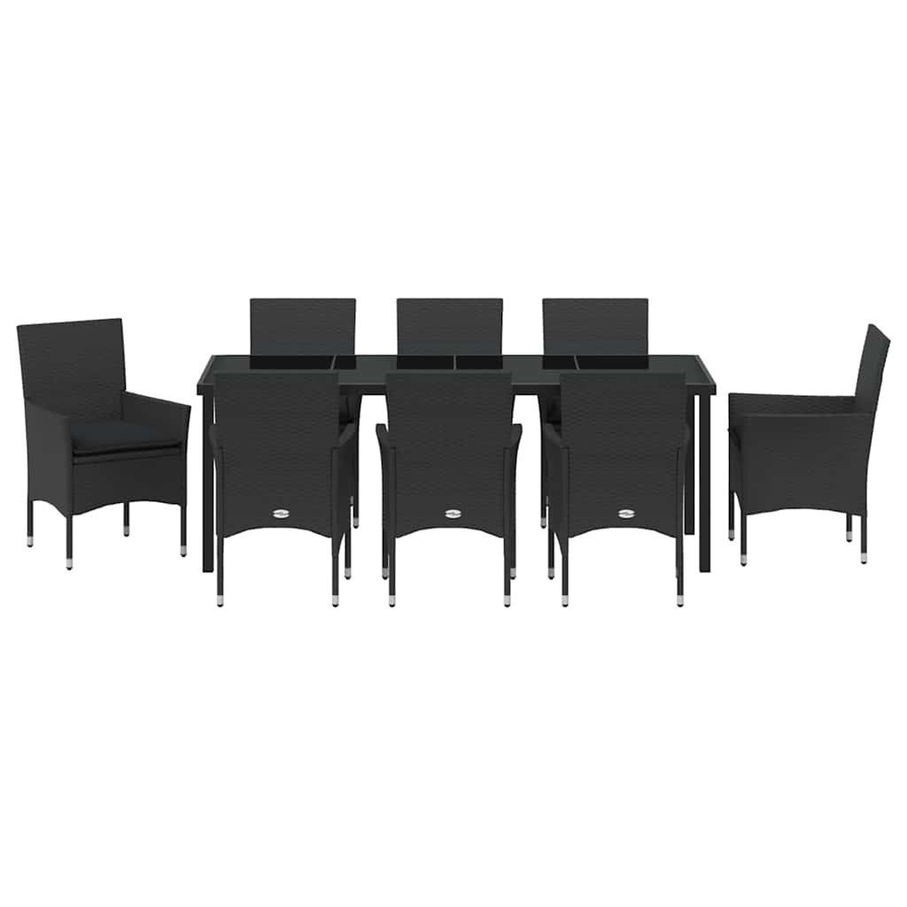 Σέτ φαγητού για κήπο με μαξιλάρι 9 pcs Μαύρο συνθετικό ρατάν - Pakobazaar