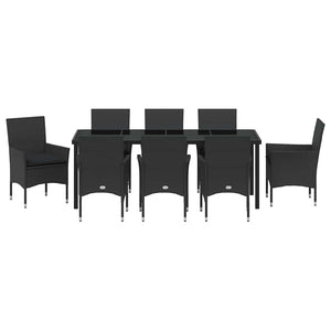 Σέτ φαγητού για κήπο με μαξιλάρι 9 pcs Μαύρο συνθετικό ρατάν - Pakobazaar