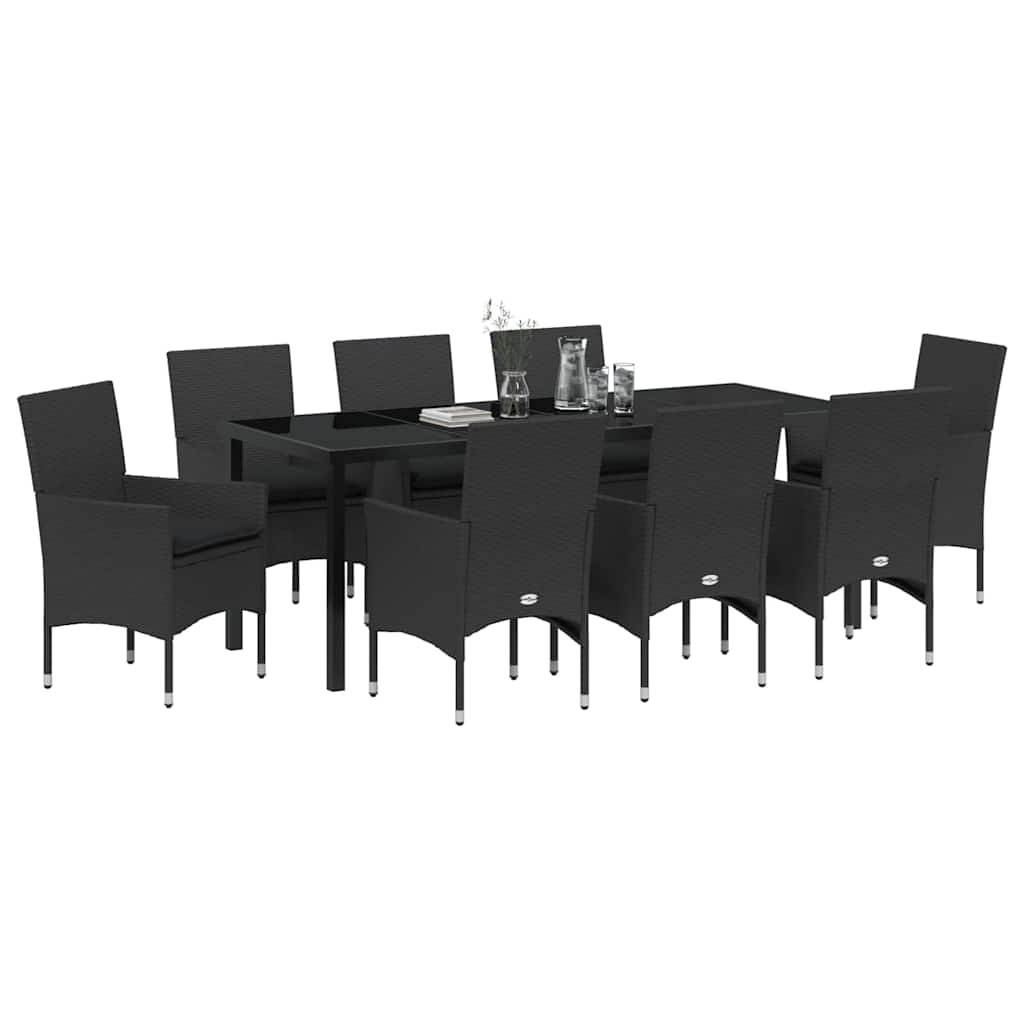 Σέτ φαγητού για κήπο με μαξιλάρι 9 pcs Μαύρο συνθετικό ρατάν - Pakobazaar
