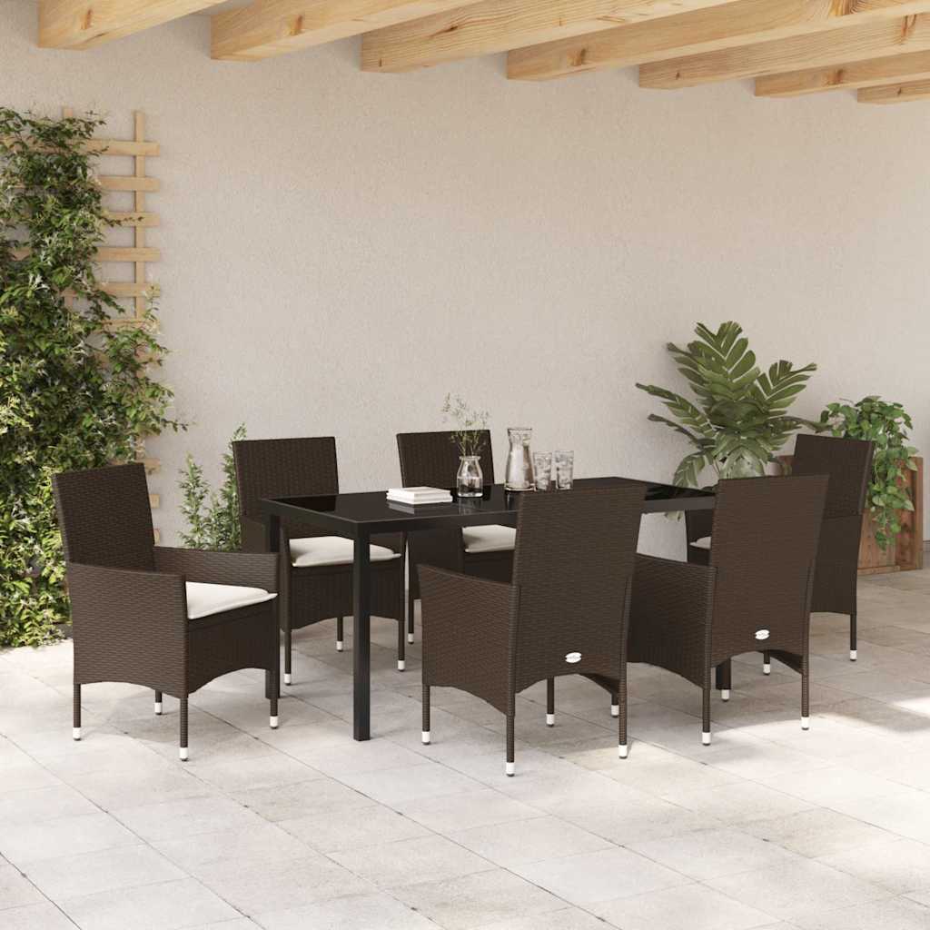 Σέτ φαγητού για κήπο με μαξιλάρι 7 pcs Καφέ συνθετικό ρατάν - Pakobazaar