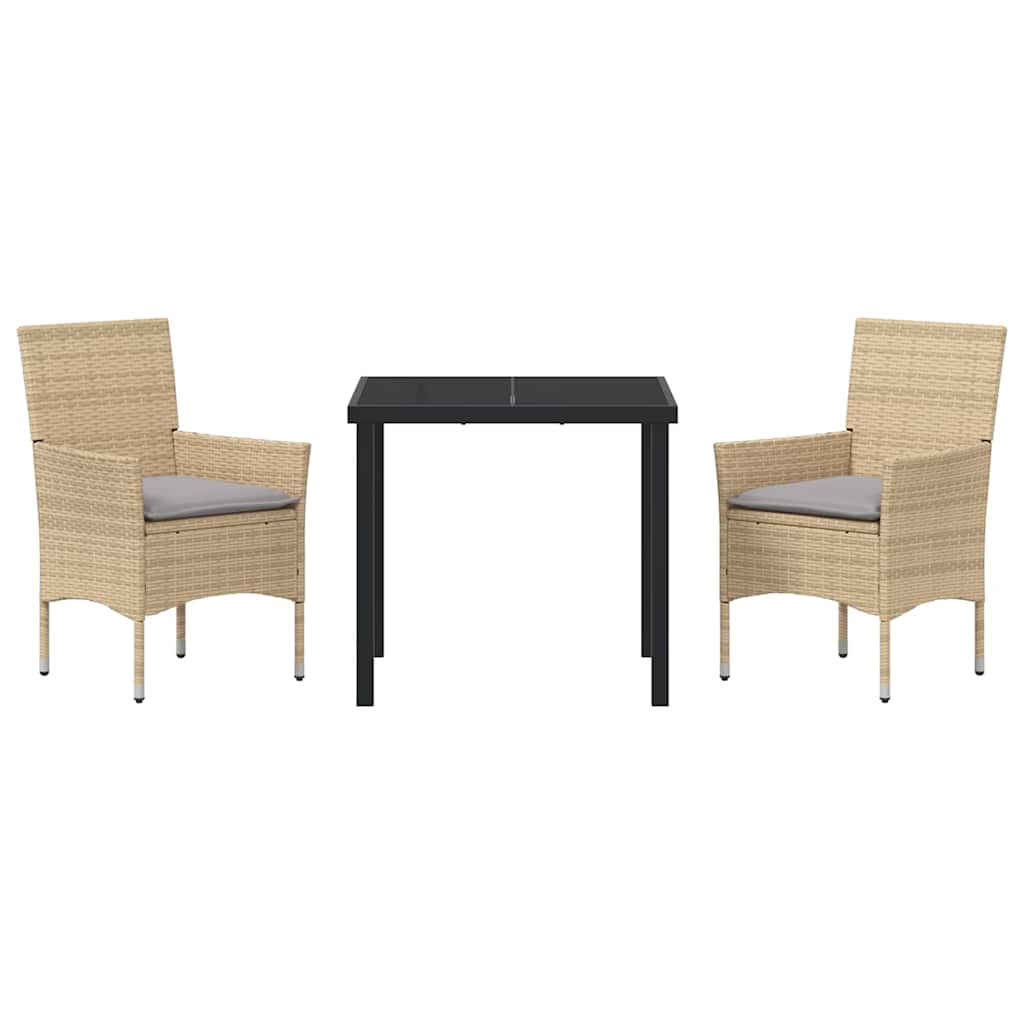 Σέτ φαγητού για κήπο με μαξιλάρι 3 pcs Μπεζ συνθετικό ρατάν - Pakobazaar