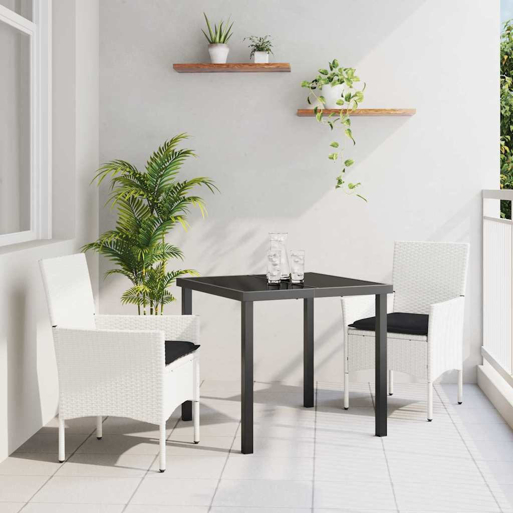 Σέτ φαγητού για κήπο με μαξιλάρι 3 pcs Λευκό συνθετικό ρατάν