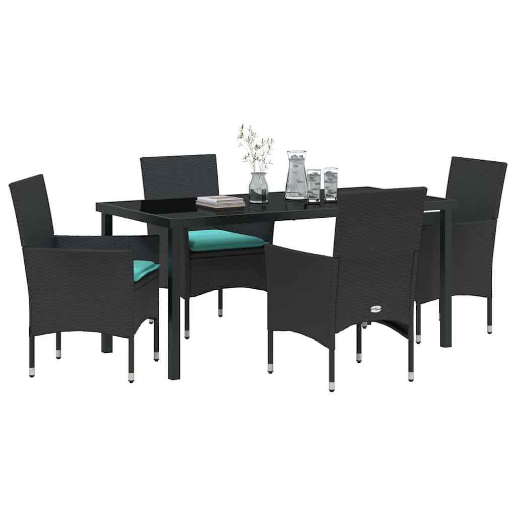 Σετ τραπεζιού και καρέκλας με μαξιλάρι 5 pcs Μαύρο Ράτα PE - Pakobazaar