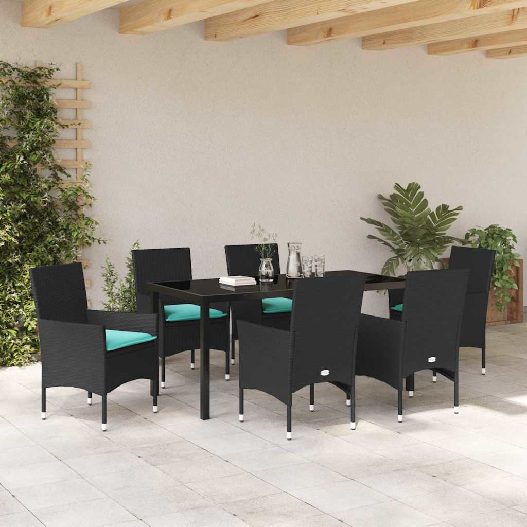 Σετ τραπεζιού και καρέκλας με μαξιλάρι 7 pcs Μαύρο Ράτα PE - Pakobazaar