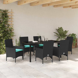 Σετ τραπεζιού και καρέκλας με μαξιλάρι 7 pcs Μαύρο Ράτα PE - Pakobazaar