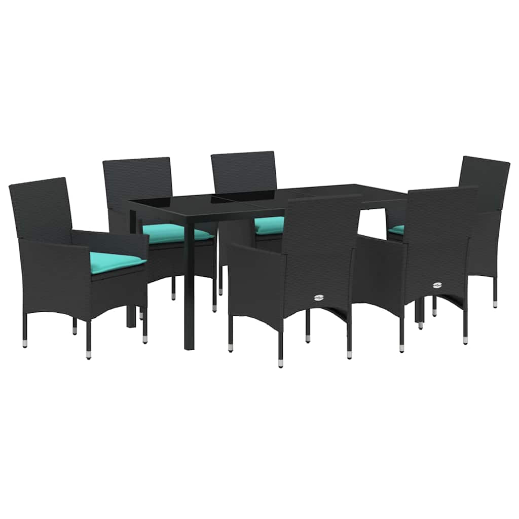 Σετ τραπεζιού και καρέκλας με μαξιλάρι 7 pcs Μαύρο Ράτα PE - Pakobazaar