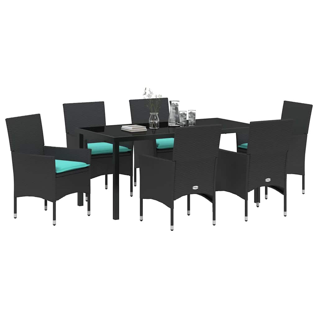 Σετ τραπεζιού και καρέκλας με μαξιλάρι 7 pcs Μαύρο Ράτα PE - Pakobazaar