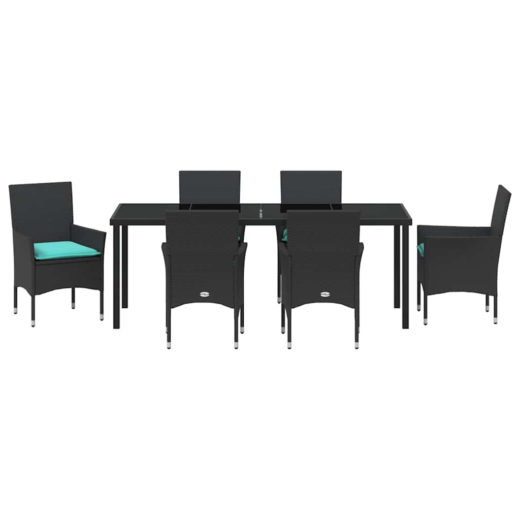 Σετ τραπεζιού και καρέκλας με μαξιλάρι 7 pcs Μαύρο Ράτα PE - Pakobazaar