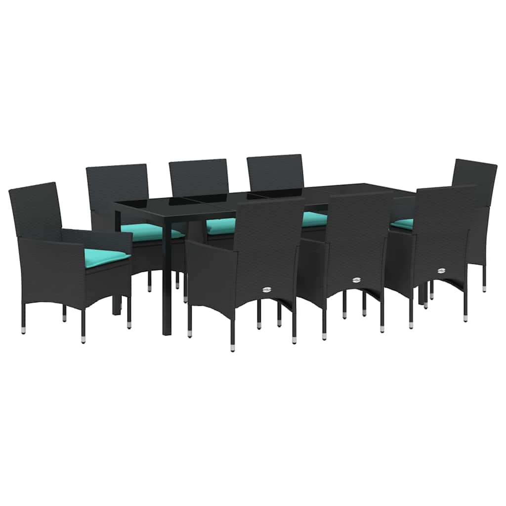 Σετ τραπεζιού και καρέκλας με μαξιλάρι 9 pcs Μαύρο Ράτα PE - Pakobazaar