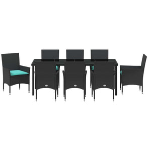 Σετ τραπεζιού και καρέκλας με μαξιλάρι 9 pcs Μαύρο Ράτα PE - Pakobazaar