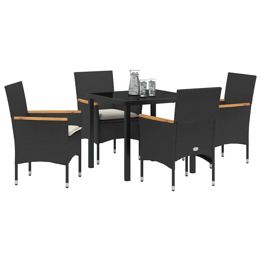 Σέτ φαγητού για κήπο με μαξιλάρι 5 pcs Μαύρο συνθετικό ρατάν - Pakobazaar
