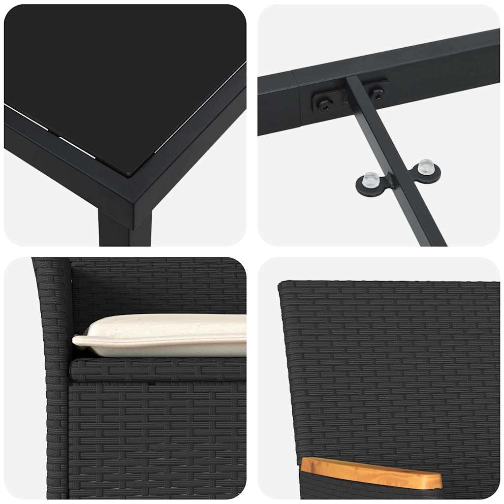 Σέτ φαγητού για κήπο με μαξιλάρι 5 pcs Μαύρο συνθετικό ρατάν - Pakobazaar