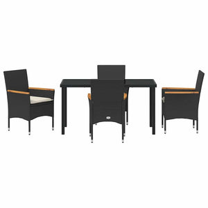 Σέτ φαγητού για κήπο με μαξιλάρι 5 pcs Μαύρο συνθετικό ρατάν - Pakobazaar