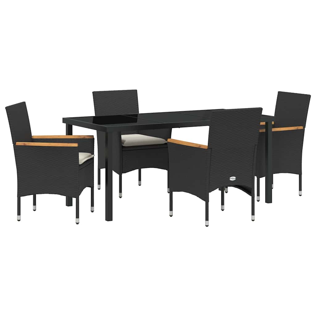 Σέτ φαγητού για κήπο με μαξιλάρι 5 pcs Μαύρο συνθετικό ρατάν - Pakobazaar