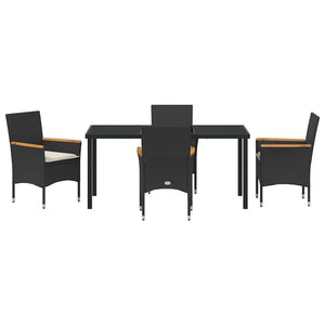 Σέτ φαγητού για κήπο με μαξιλάρι 5 pcs Μαύρο συνθετικό ρατάν - Pakobazaar