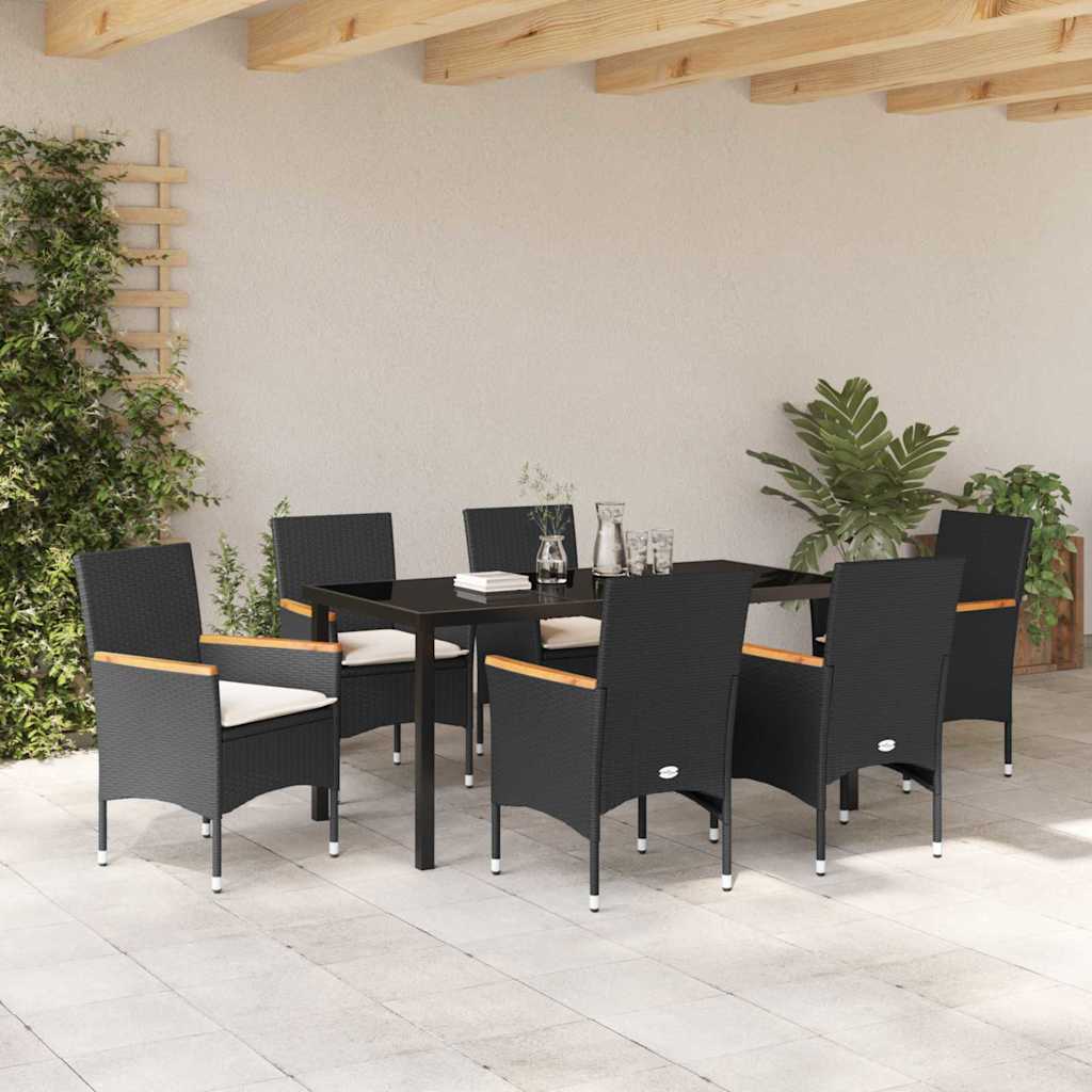 Σέτ φαγητού για κήπο με μαξιλάρι 7 pcs Μαύρο συνθετικό ρατάν - Pakobazaar