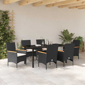Σέτ φαγητού για κήπο με μαξιλάρι 7 pcs Μαύρο συνθετικό ρατάν - Pakobazaar