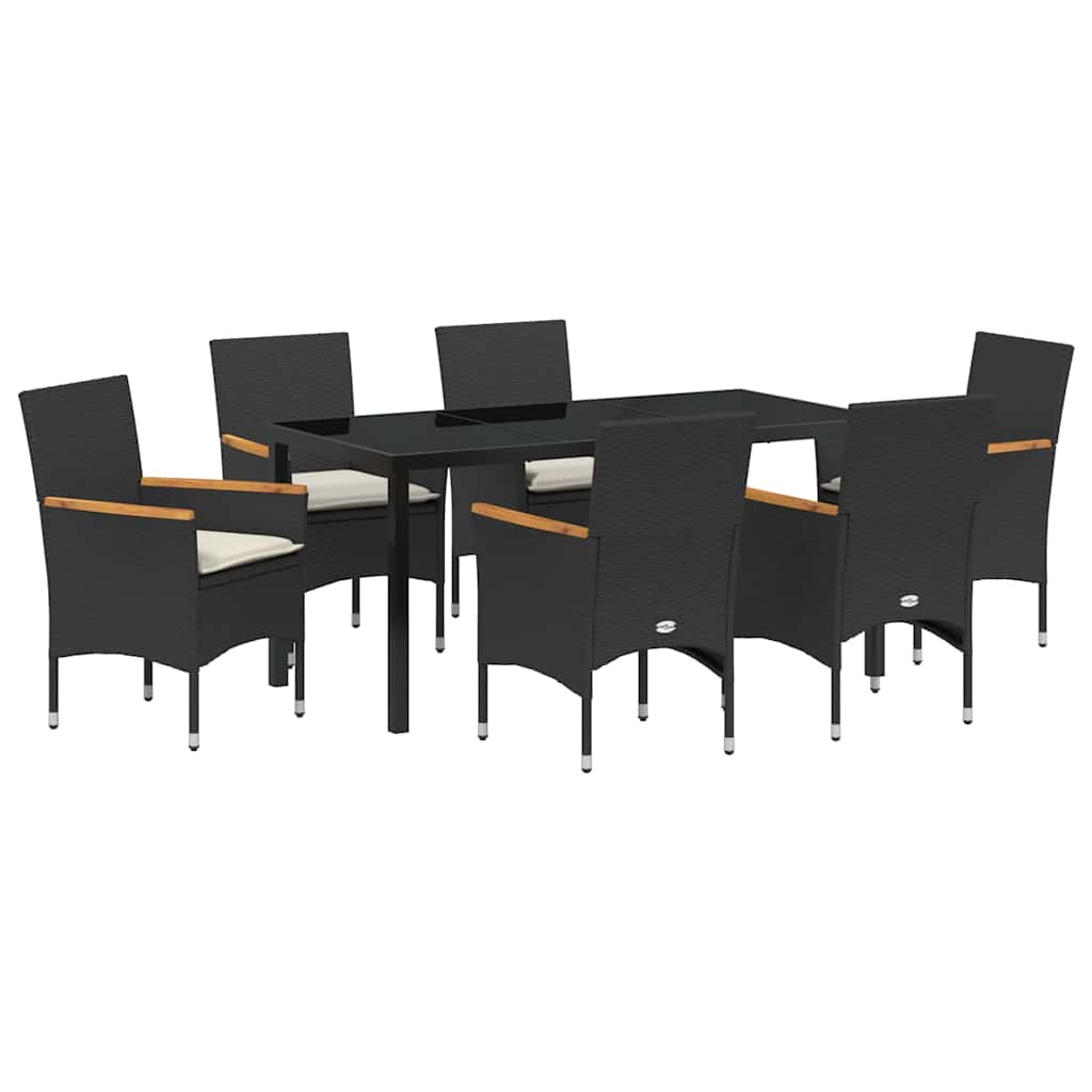 Σέτ φαγητού για κήπο με μαξιλάρι 7 pcs Μαύρο συνθετικό ρατάν - Pakobazaar