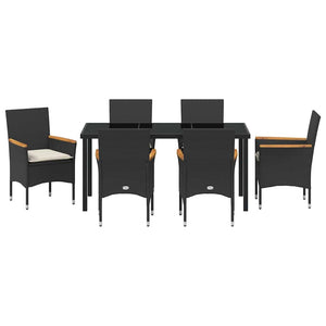 Σέτ φαγητού για κήπο με μαξιλάρι 7 pcs Μαύρο συνθετικό ρατάν - Pakobazaar