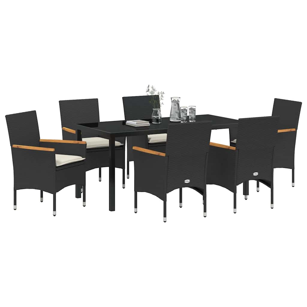 Σέτ φαγητού για κήπο με μαξιλάρι 7 pcs Μαύρο συνθετικό ρατάν - Pakobazaar