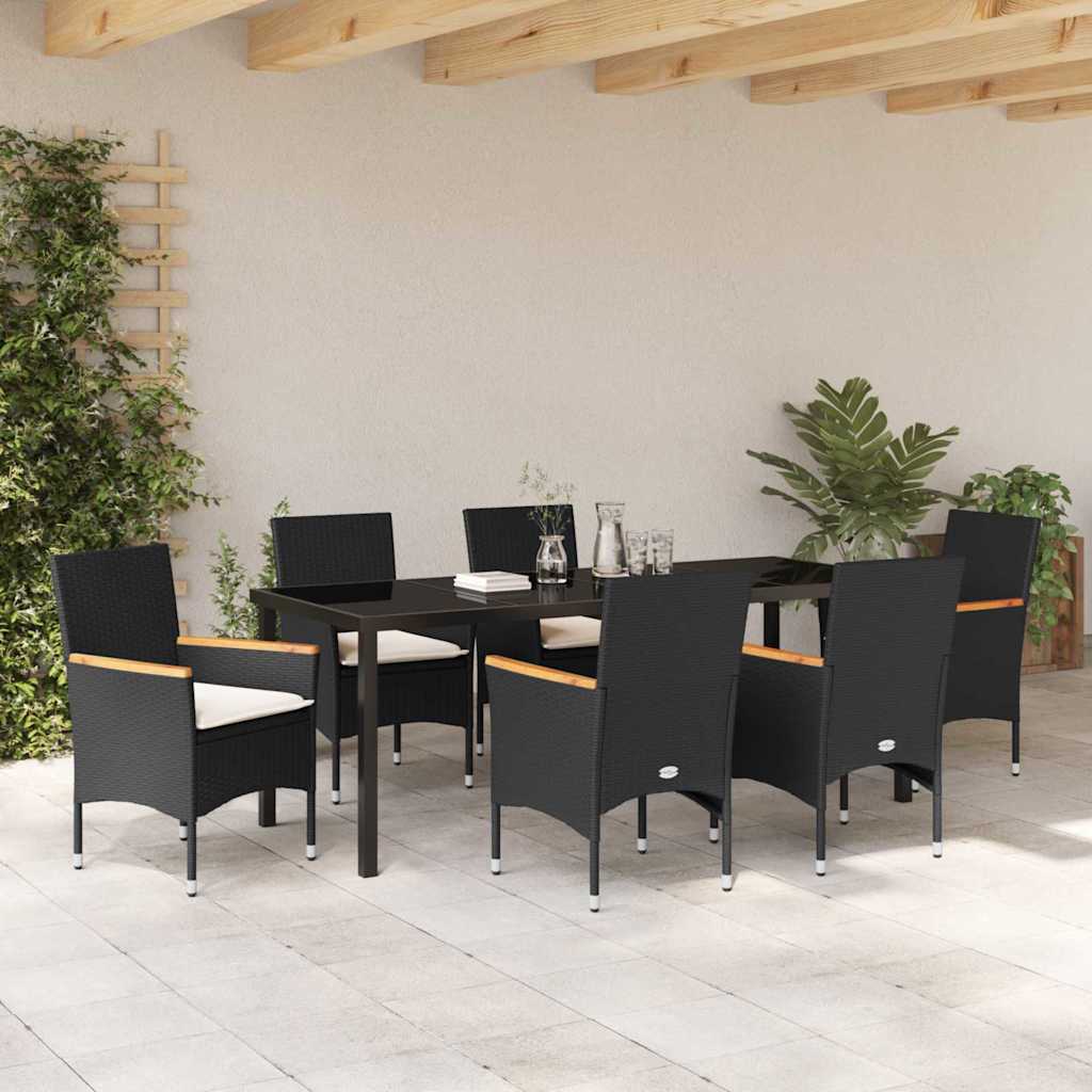 Σέτ φαγητού για κήπο με μαξιλάρι 7 pcs Μαύρο συνθετικό ρατάν - Pakobazaar