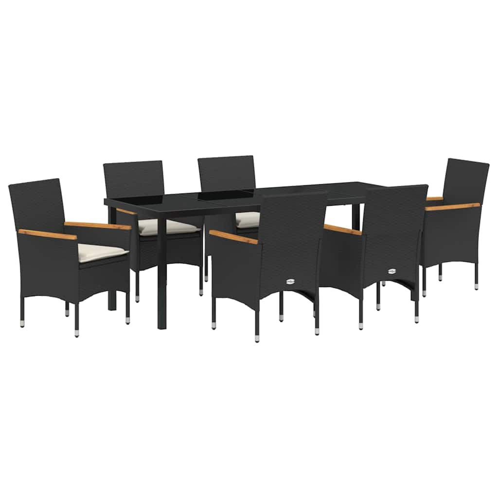Σέτ φαγητού για κήπο με μαξιλάρι 7 pcs Μαύρο συνθετικό ρατάν - Pakobazaar