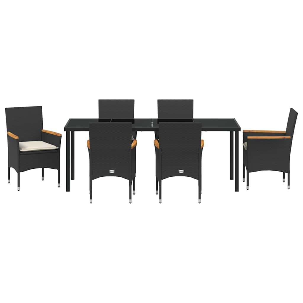 Σέτ φαγητού για κήπο με μαξιλάρι 7 pcs Μαύρο συνθετικό ρατάν - Pakobazaar