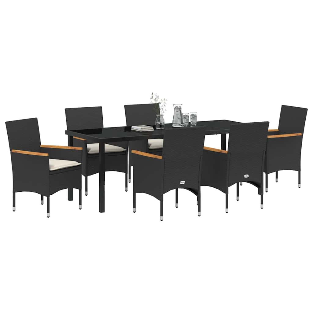 Σέτ φαγητού για κήπο με μαξιλάρι 7 pcs Μαύρο συνθετικό ρατάν - Pakobazaar