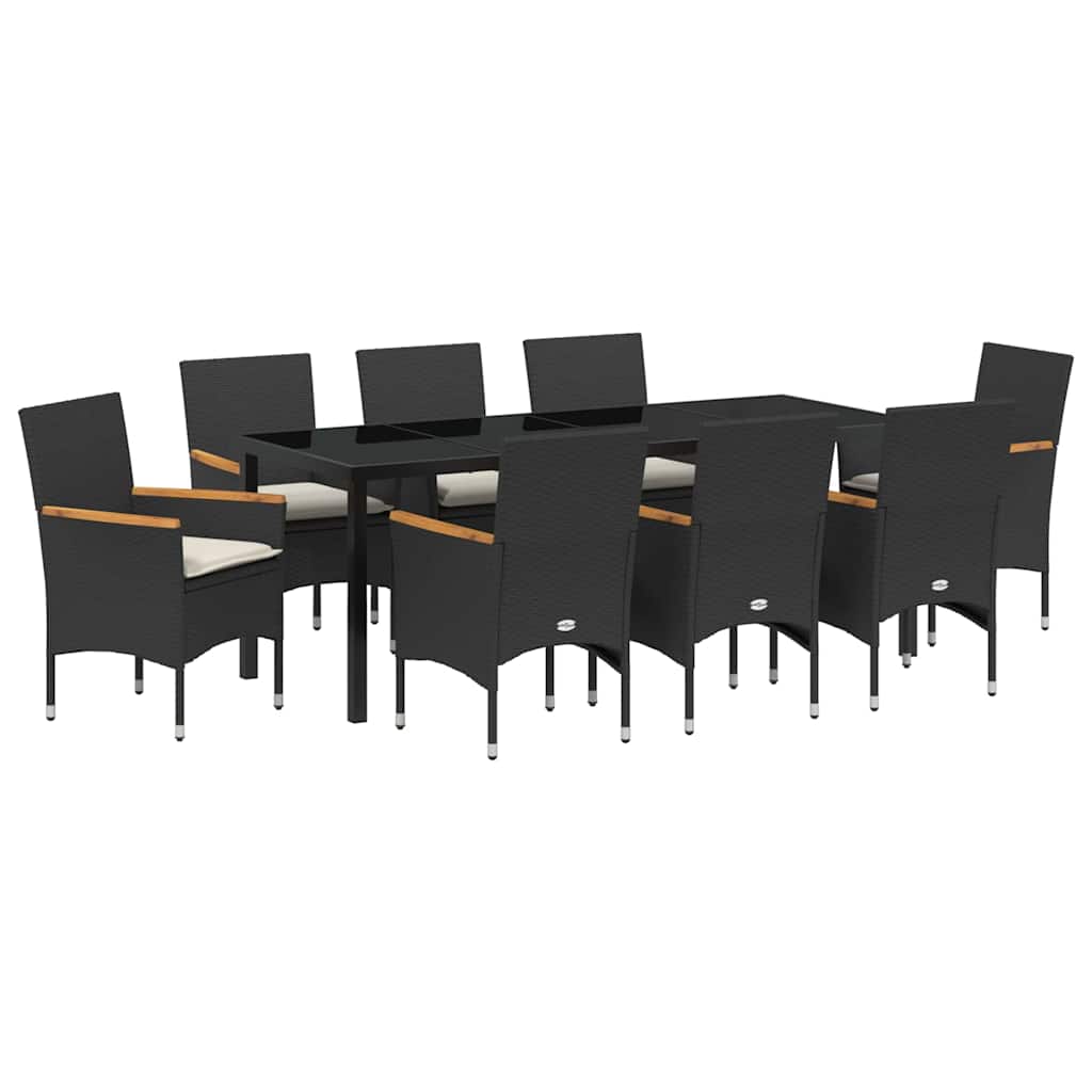 Σέτ φαγητού για κήπο με μαξιλάρι 9 pcs Μαύρο συνθετικό ρατάν - Pakobazaar