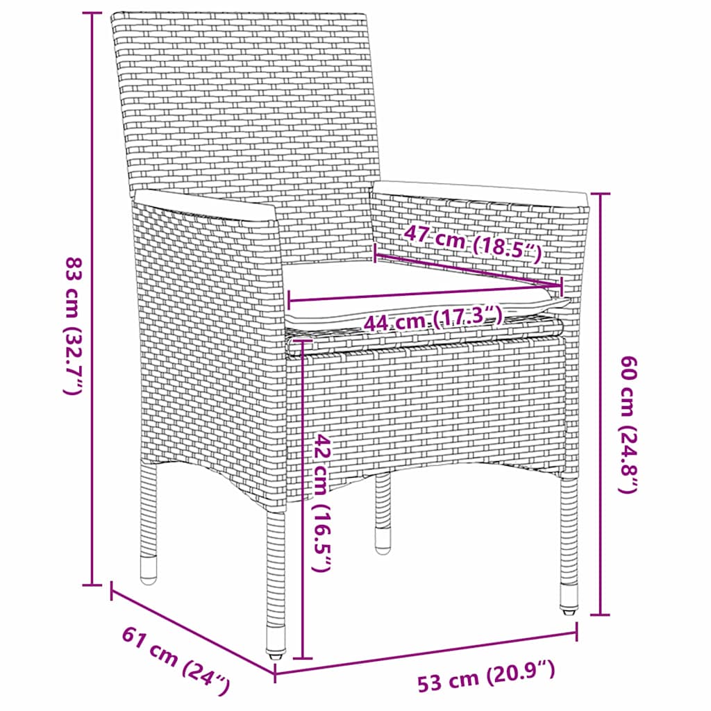 Σέτ φαγητού για κήπο με μαξιλάρι 9 pcs Γκρι συνθετικό ρατάν - Pakobazaar