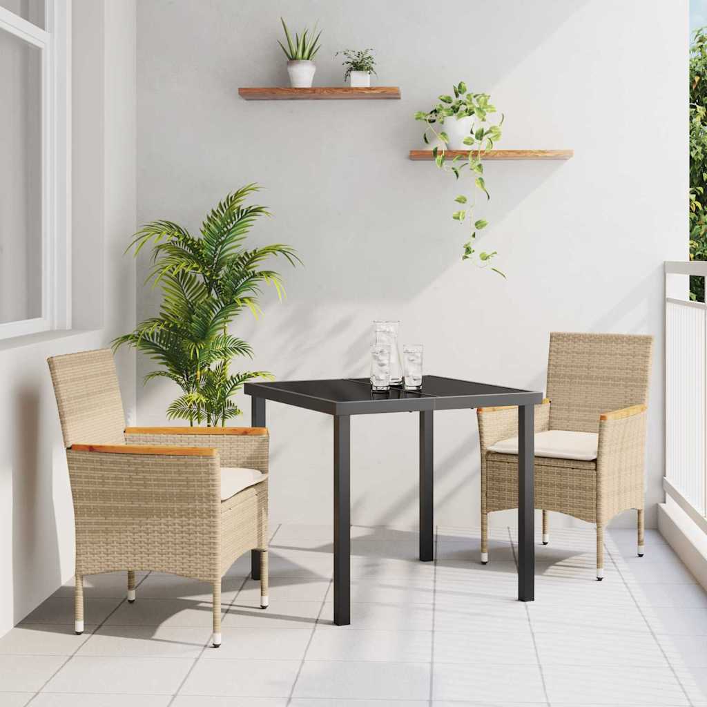 Σέτ φαγητού για κήπο με μαξιλάρι 3 pcs Μπεζ συνθετικό ρατάν - Pakobazaar