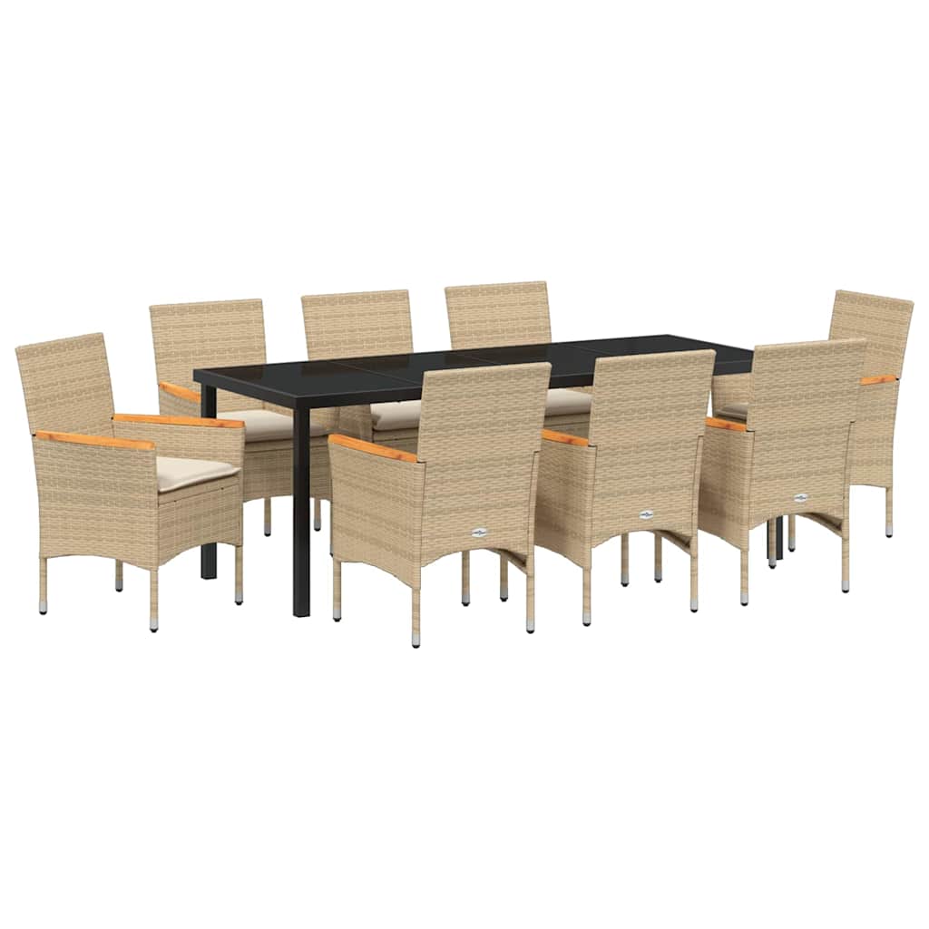 Σέτ φαγητού για κήπο με μαξιλάρι 9 pcs Μπεζ συνθετικό ρατάν - Pakobazaar