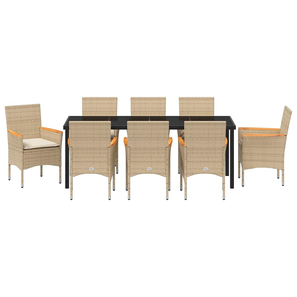 Σέτ φαγητού για κήπο με μαξιλάρι 9 pcs Μπεζ συνθετικό ρατάν - Pakobazaar