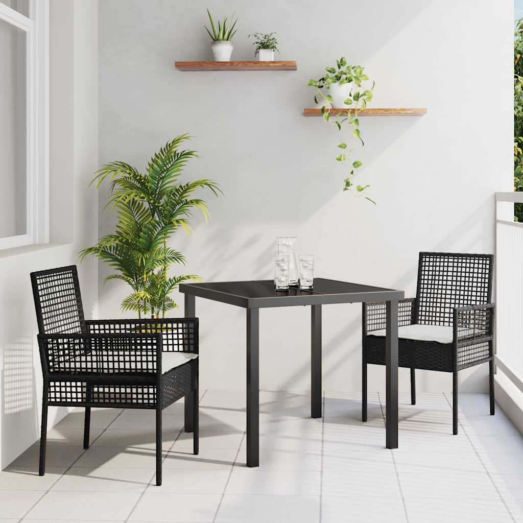 Σέτ φαγητού για κήπο με μαξιλάρι 3 pcs Μαύρο συνθετικό ρατάν - Pakobazaar