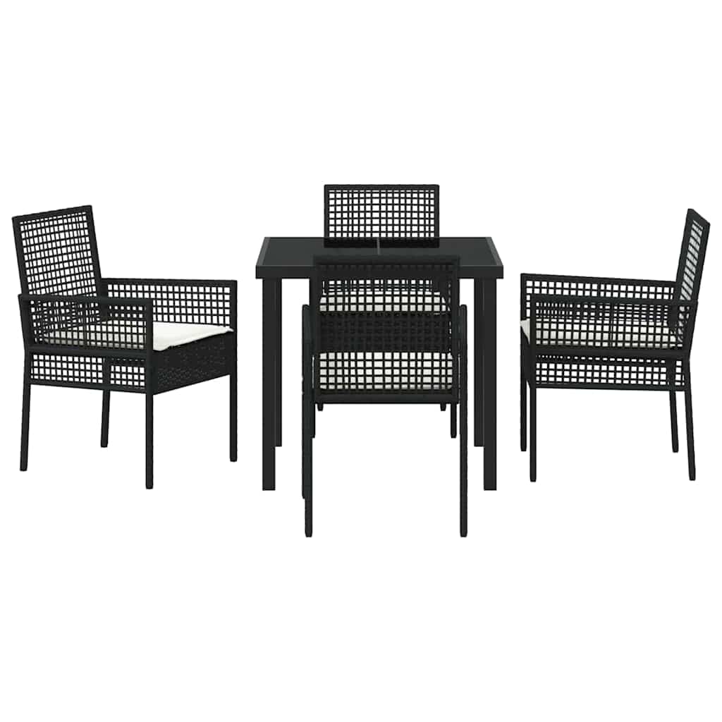 Σέτ φαγητού για κήπο με μαξιλάρι 5 pcs Μαύρο συνθετικό ρατάν - Pakobazaar
