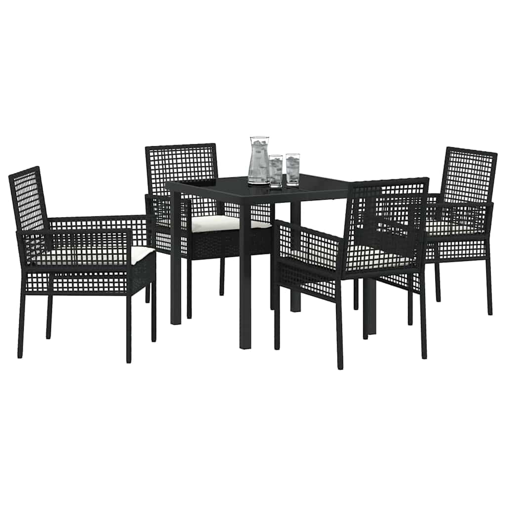 Σέτ φαγητού για κήπο με μαξιλάρι 5 pcs Μαύρο συνθετικό ρατάν - Pakobazaar