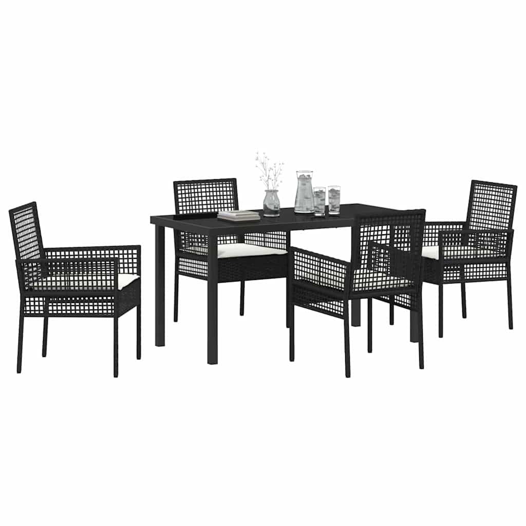 Σέτ φαγητού για κήπο με μαξιλάρι 5 pcs Μαύρο συνθετικό ρατάν - Pakobazaar